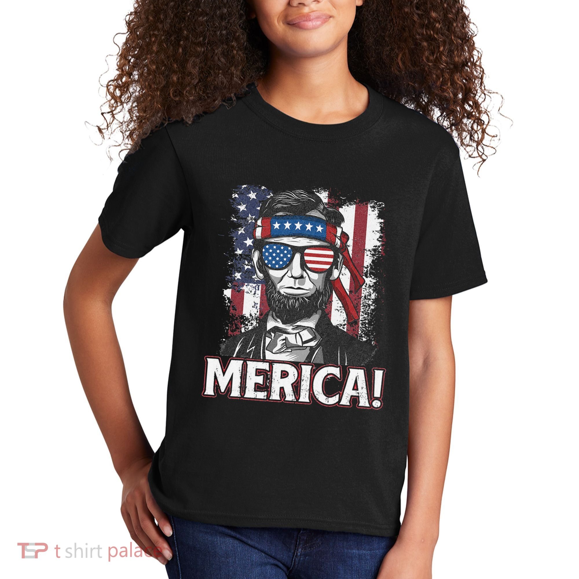 Abraham Lincoln Merica USA American Flag 4th of July Kids T-Shirt