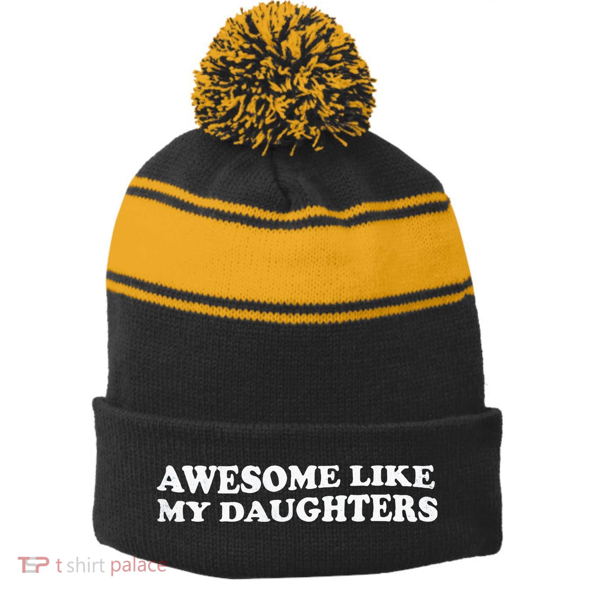 Awesome Like My Daughters Funny Mother Father Stripe Pom Pom Beanie