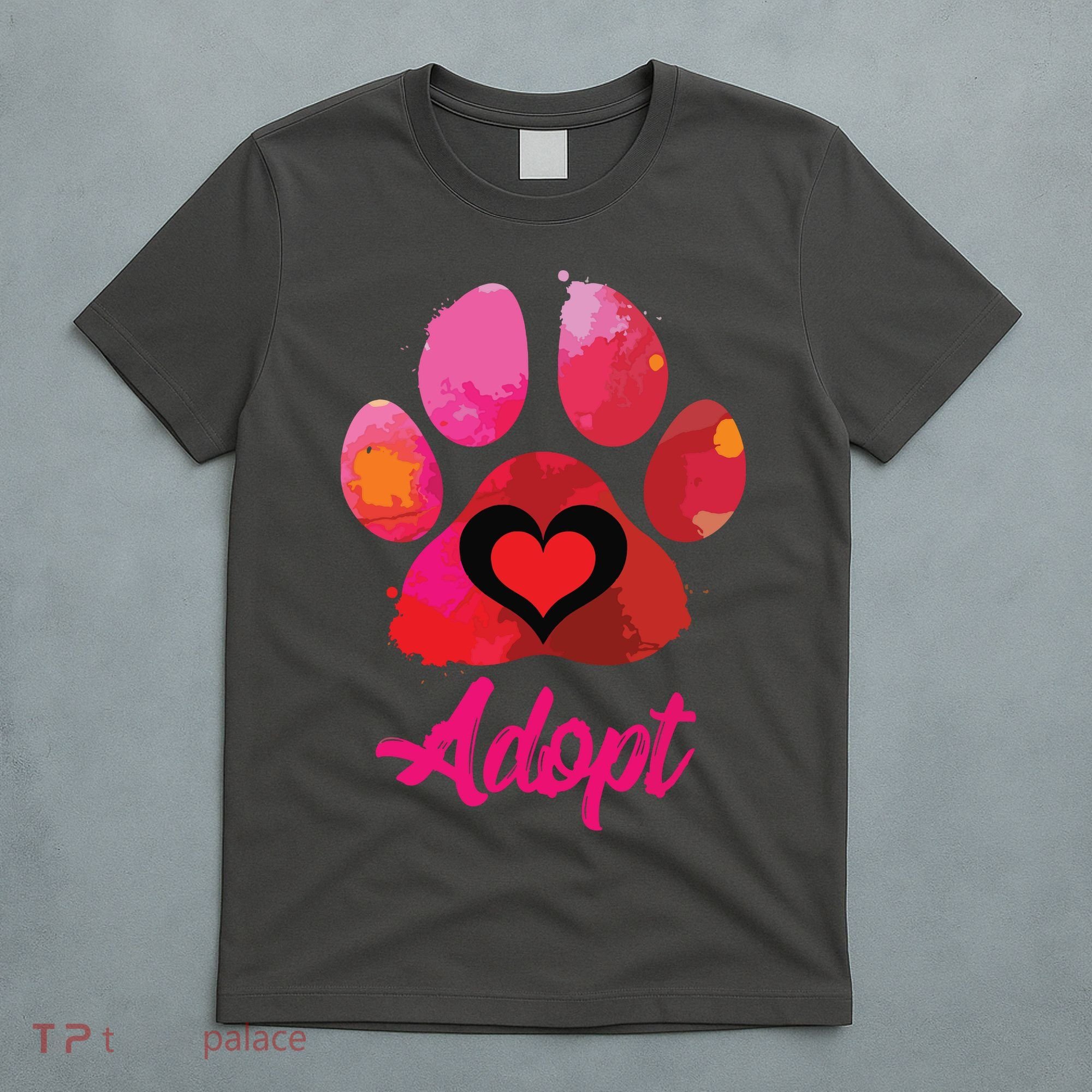 Adopt Love My Rescue Animal Lover Watercolor Art T-Shirt