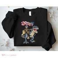 Abe Lincoln Murica T- Rex Funny 4th Of July USA Flag Sweatshirt thumb 2