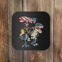 Abe Lincoln Murica T- Rex Funny 4th Of July USA Flag Coaster thumb 0
