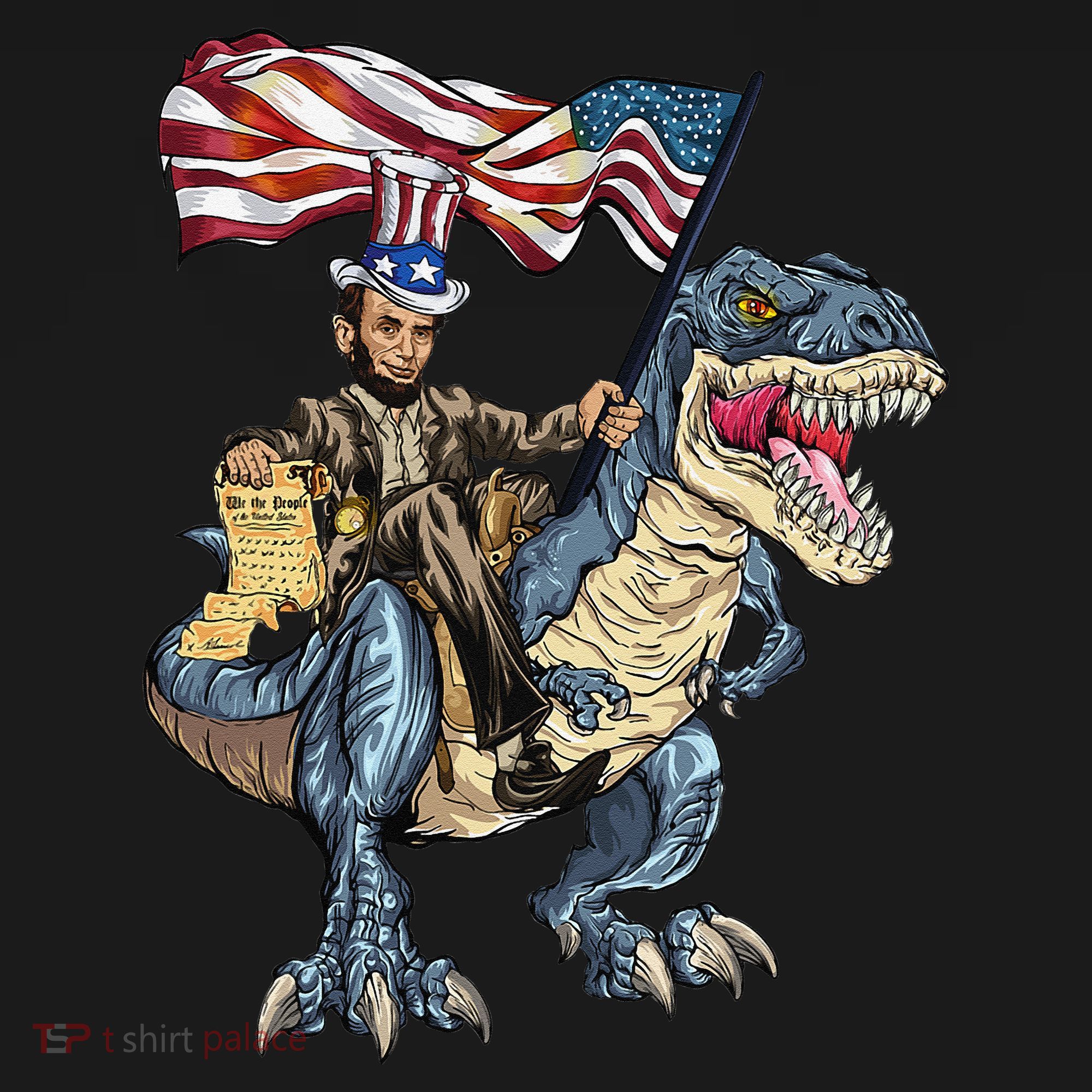 Abe Lincoln Murica T- Rex Funny 4th Of July USA Flag Coaster