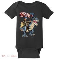Abe Lincoln Murica T- Rex Funny 4th Of July USA Flag Baby Bodysuit thumb 0