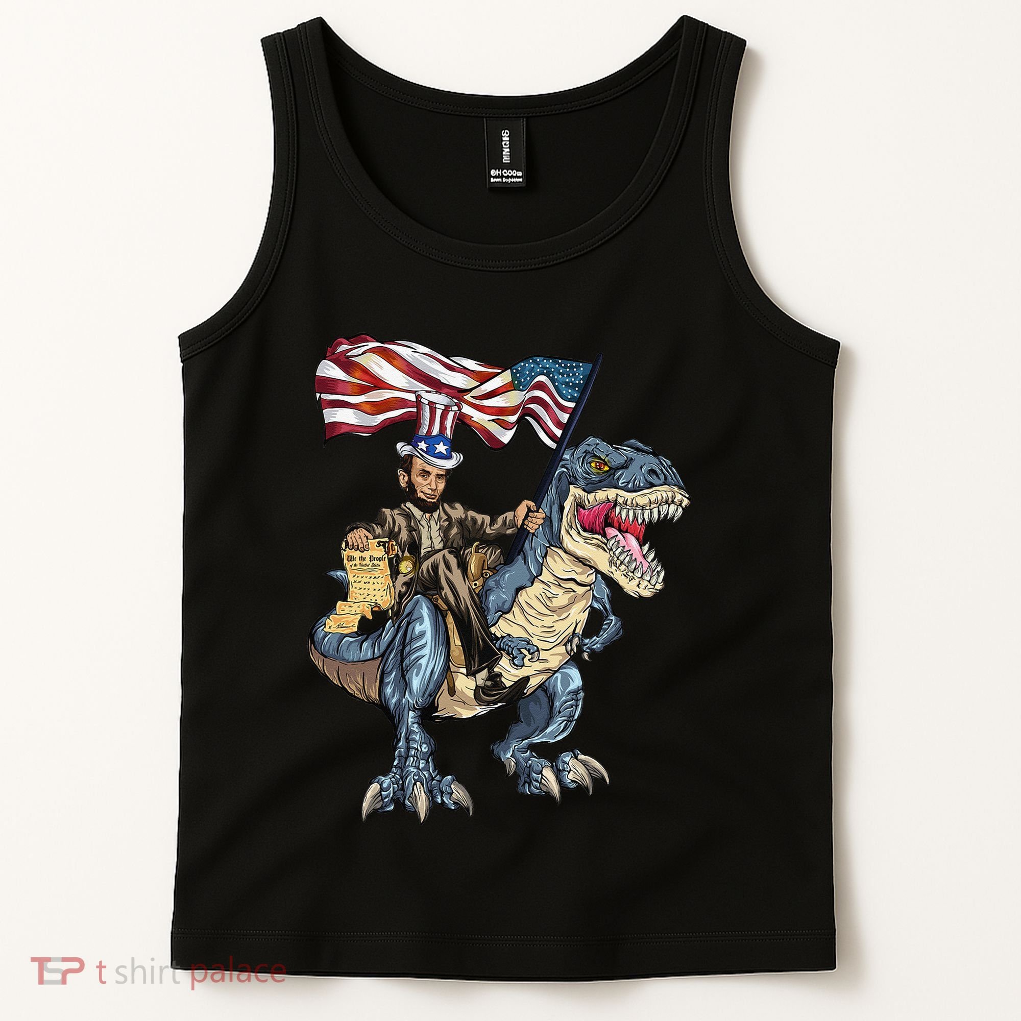 Abe Lincoln Murica T- Rex Funny 4th Of July USA Flag Tank Top