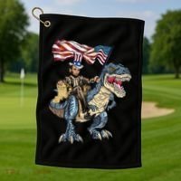 Abe Lincoln Murica T- Rex Funny 4th Of July USA Flag Golf Towel thumb 1