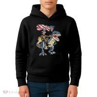 Abe Lincoln Murica T- Rex Funny 4th Of July USA Flag Kids Hoodie thumb 4