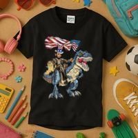 Abe Lincoln Murica T- Rex Funny 4th Of July USA Flag Kids T-Shirt thumb 3
