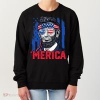 Abraham Lincoln Merica 4th Of July American Flag Women's Sweatshirt thumb 0