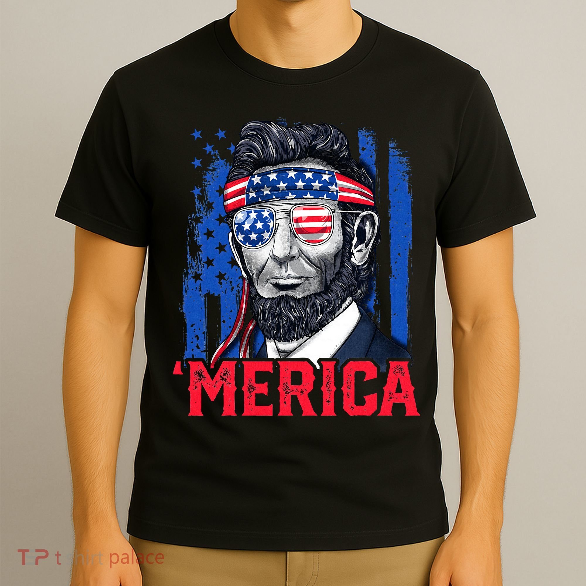 Abraham Lincoln Merica 4th Of July American Flag T-Shirt