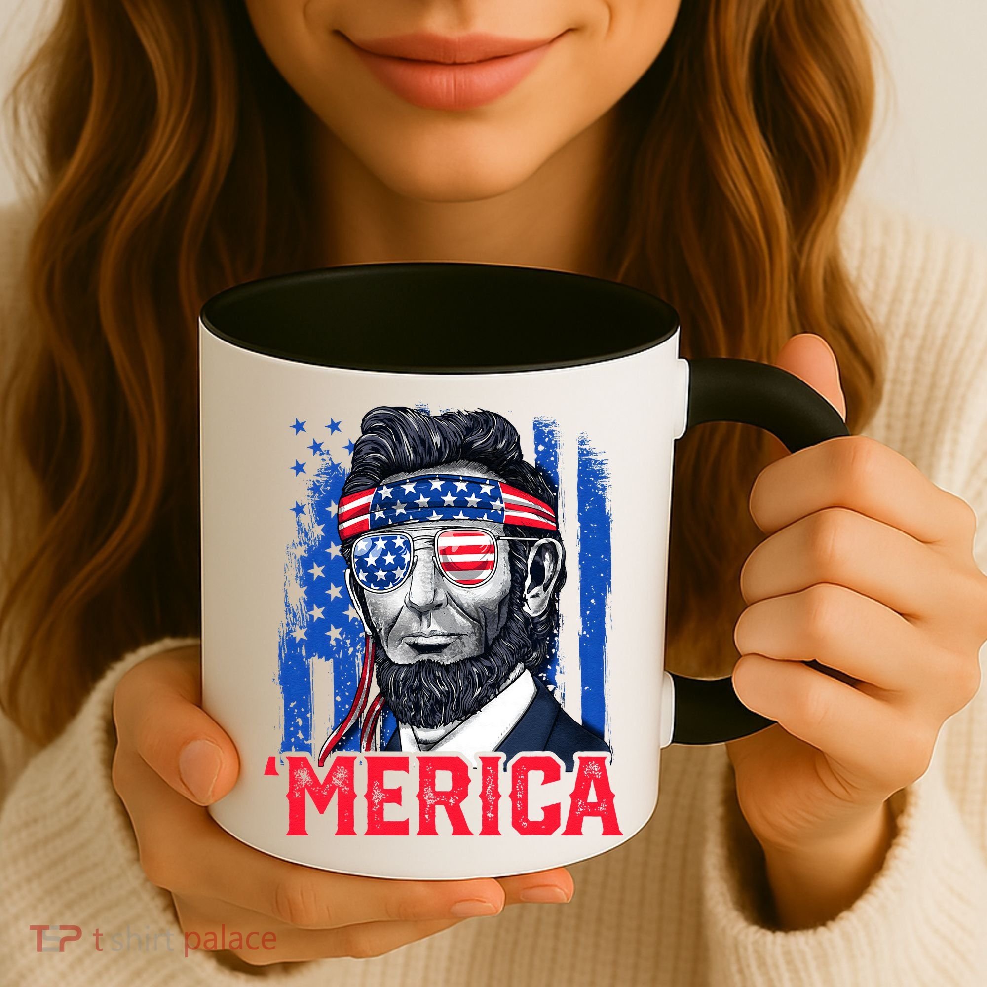 Abraham Lincoln Merica 4th Of July American Flag Coffee Mug