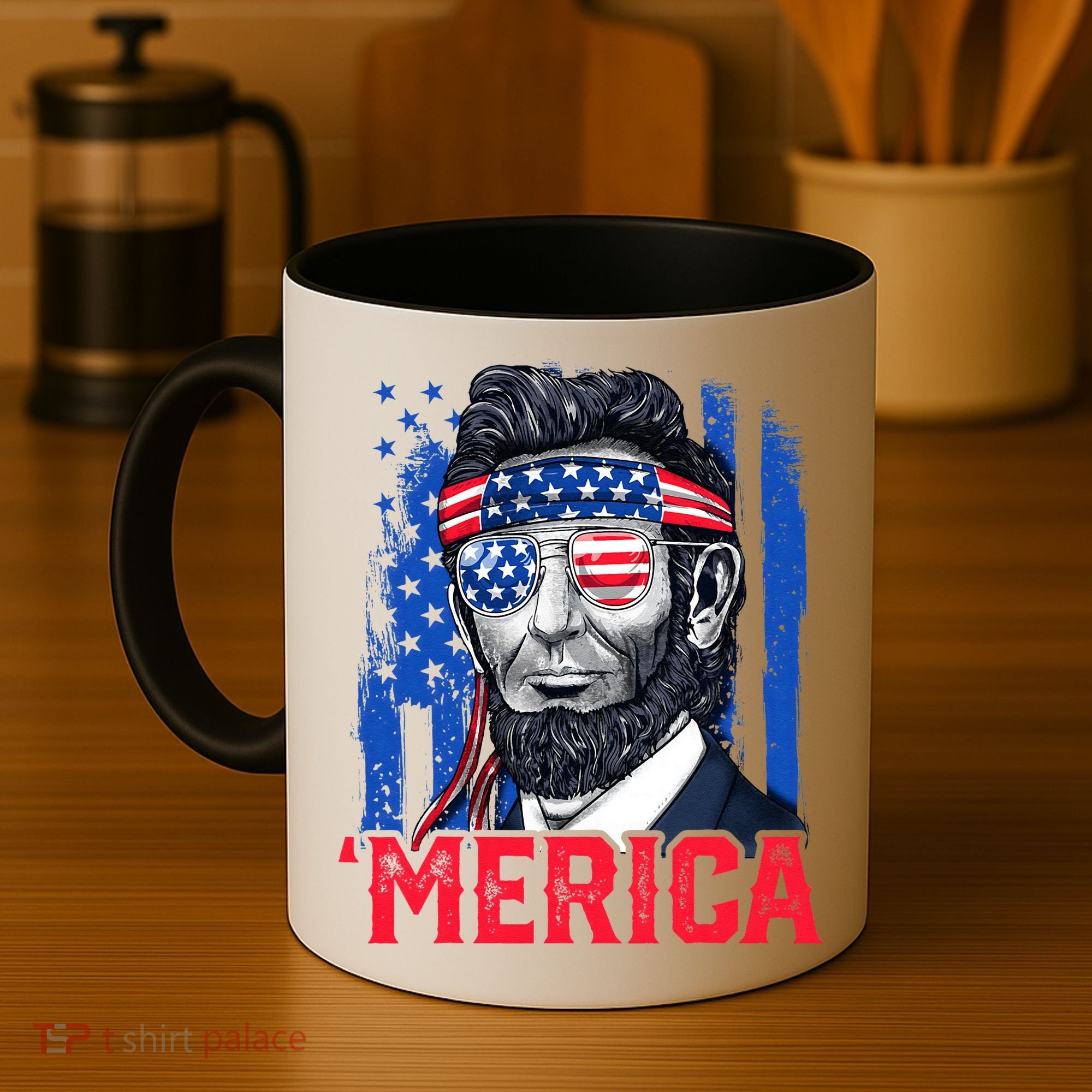 Abraham Lincoln Merica 4th Of July American Flag Coffee Mug