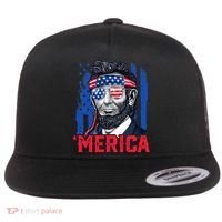 Abraham Lincoln Merica 4th Of July American Flag Flat Bill Trucker Hat thumb 0
