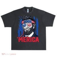 Abraham Lincoln Merica 4th Of July American Flag Urban Oversized Heavyweight T-Shirt thumb 0