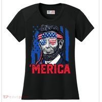 Abraham Lincoln Merica 4th Of July American Flag Women's Cooling Performance Crew T-Shirt thumb 0