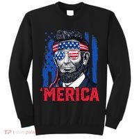 Abraham Lincoln Merica 4th Of July American Flag Tall Sweatshirt thumb 0