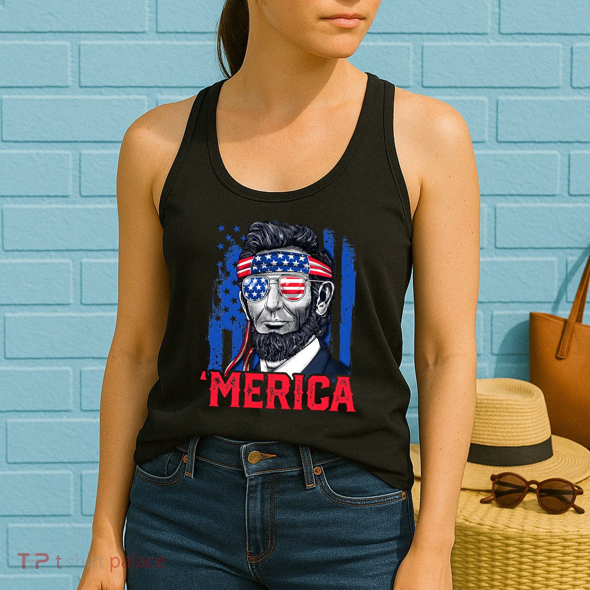 Abraham Lincoln Merica 4th Of July American Flag Women's Tank Top