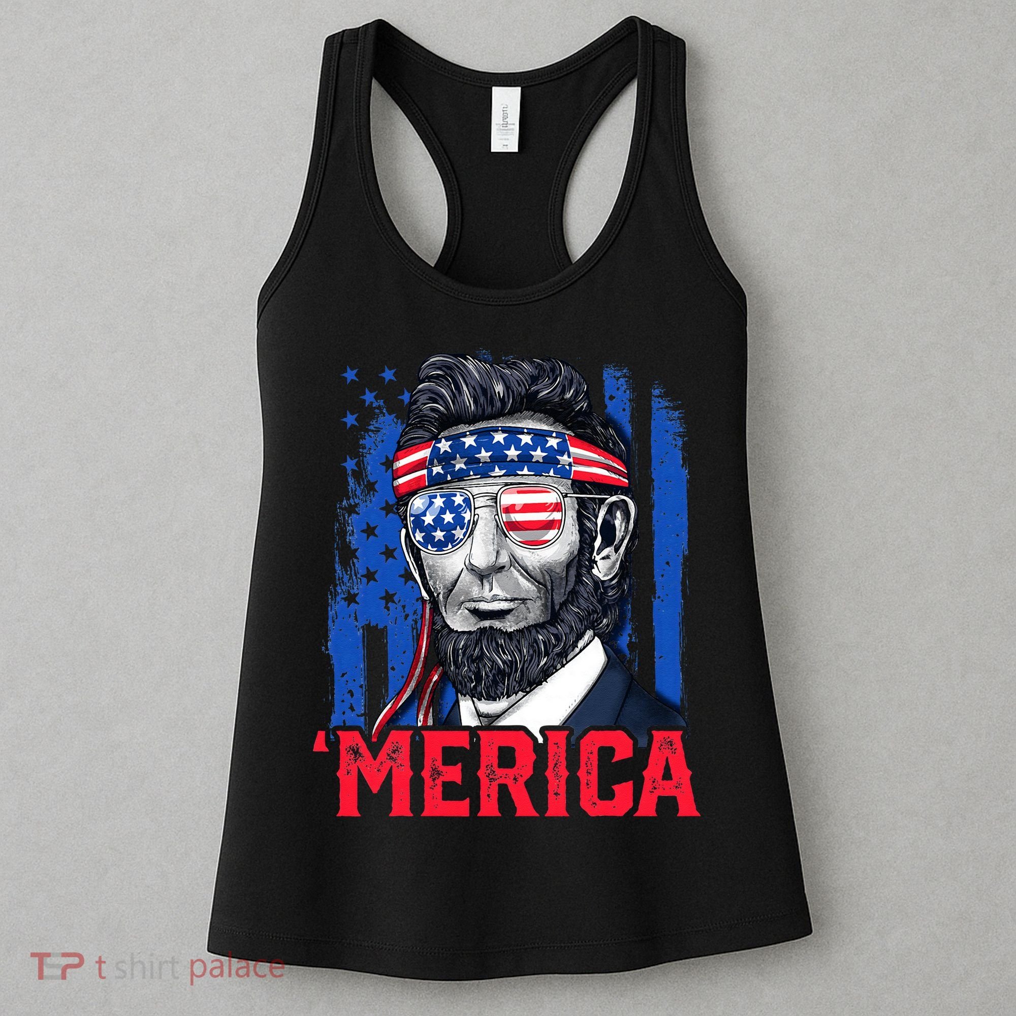 Abraham Lincoln Merica 4th Of July American Flag Women's Tank Top