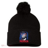 Abraham Lincoln Merica 4th Of July American Flag Pom Pom 12in Knit Beanie thumb 0