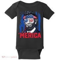 Abraham Lincoln Merica 4th Of July American Flag Baby Bodysuit thumb 0
