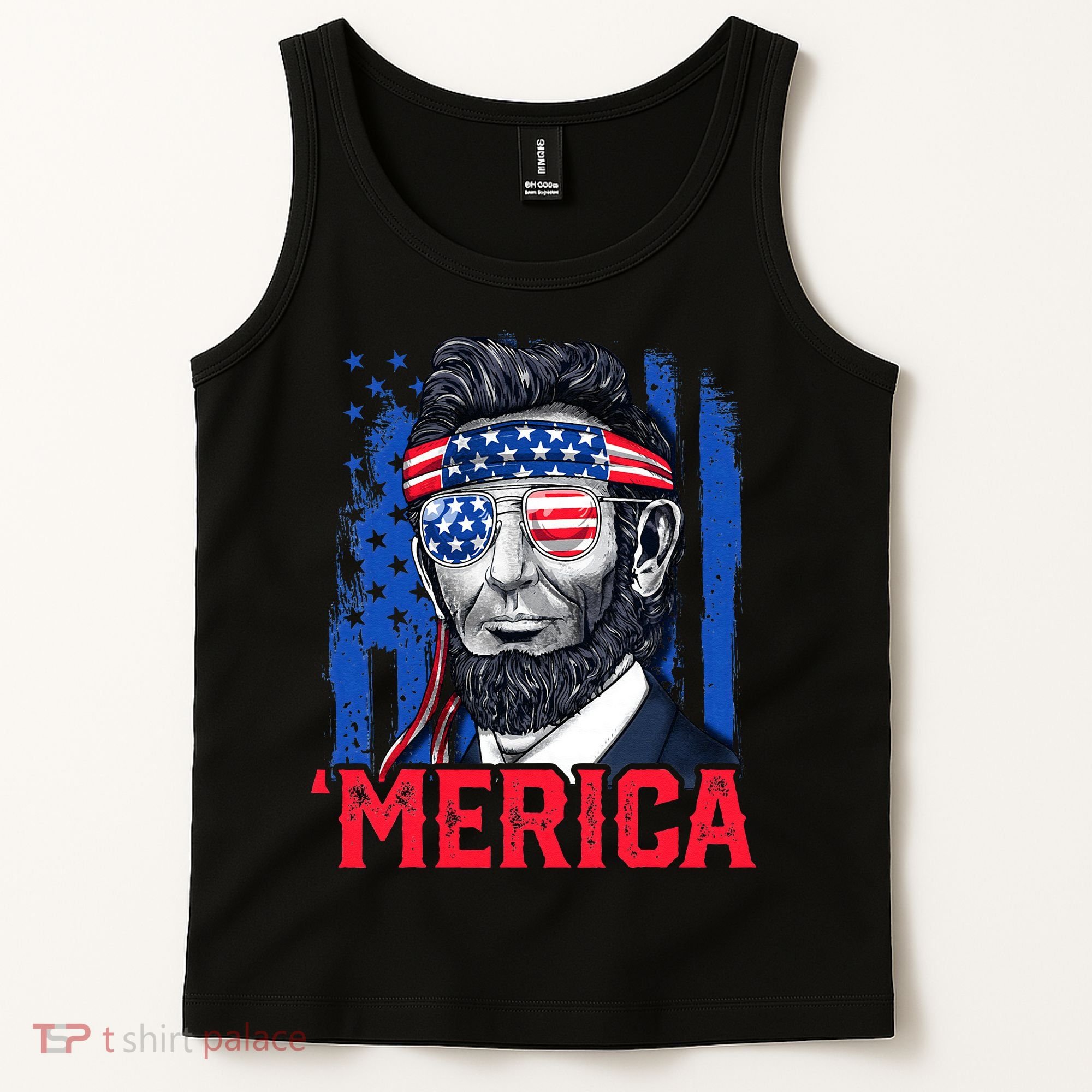 Abraham Lincoln Merica 4th Of July American Flag Tank Top