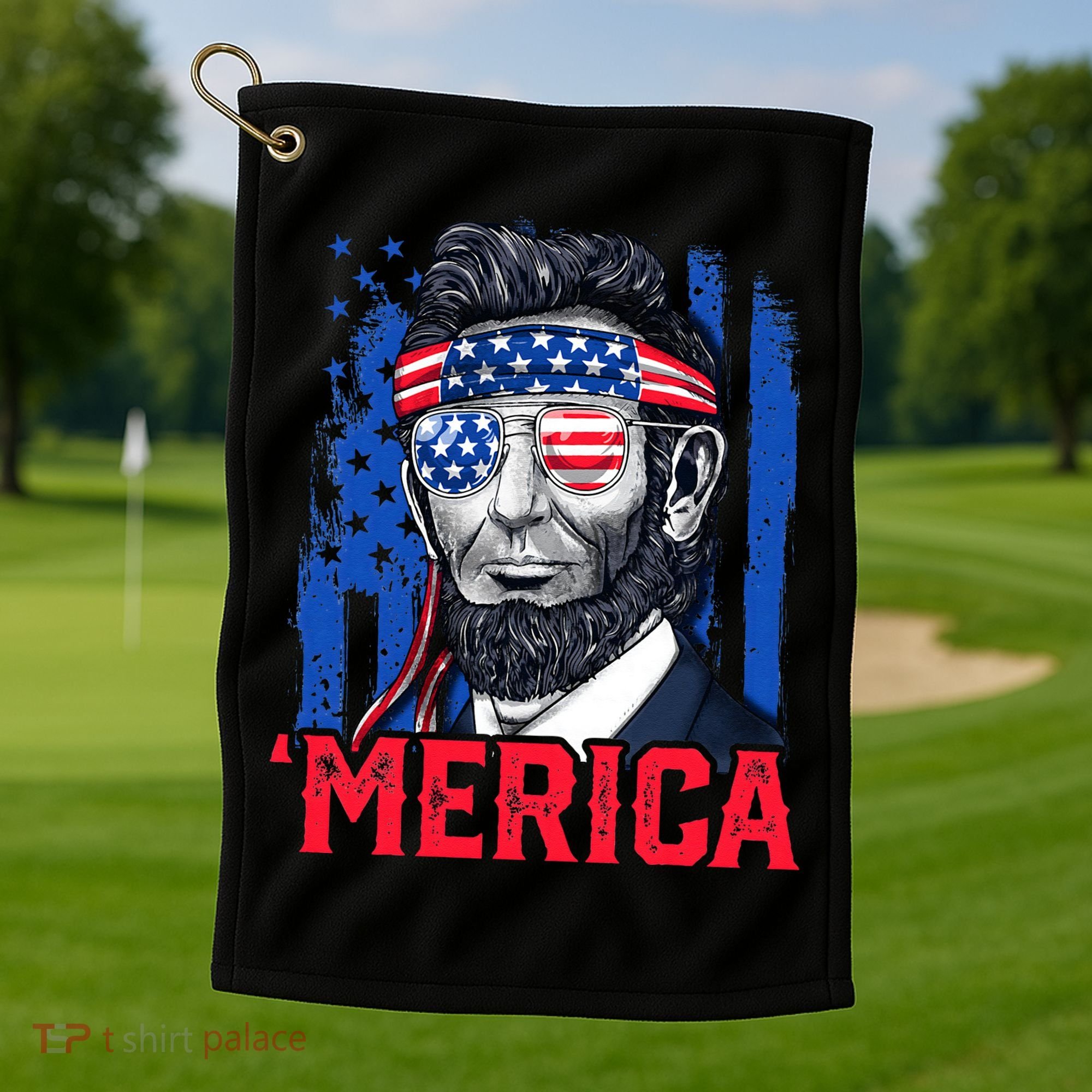 Abraham Lincoln Merica 4th Of July American Flag Golf Towel