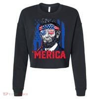 Abraham Lincoln Merica 4th Of July American Flag Cropped Pullover Crew thumb 0