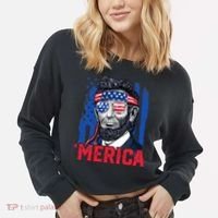 Abraham Lincoln Merica 4th Of July American Flag Cropped Pullover Crew thumb 2