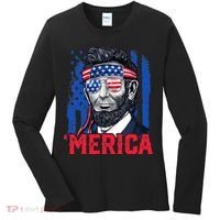 Abraham Lincoln Merica 4th Of July American Flag Women's Long Sleeve Shirt thumb 0
