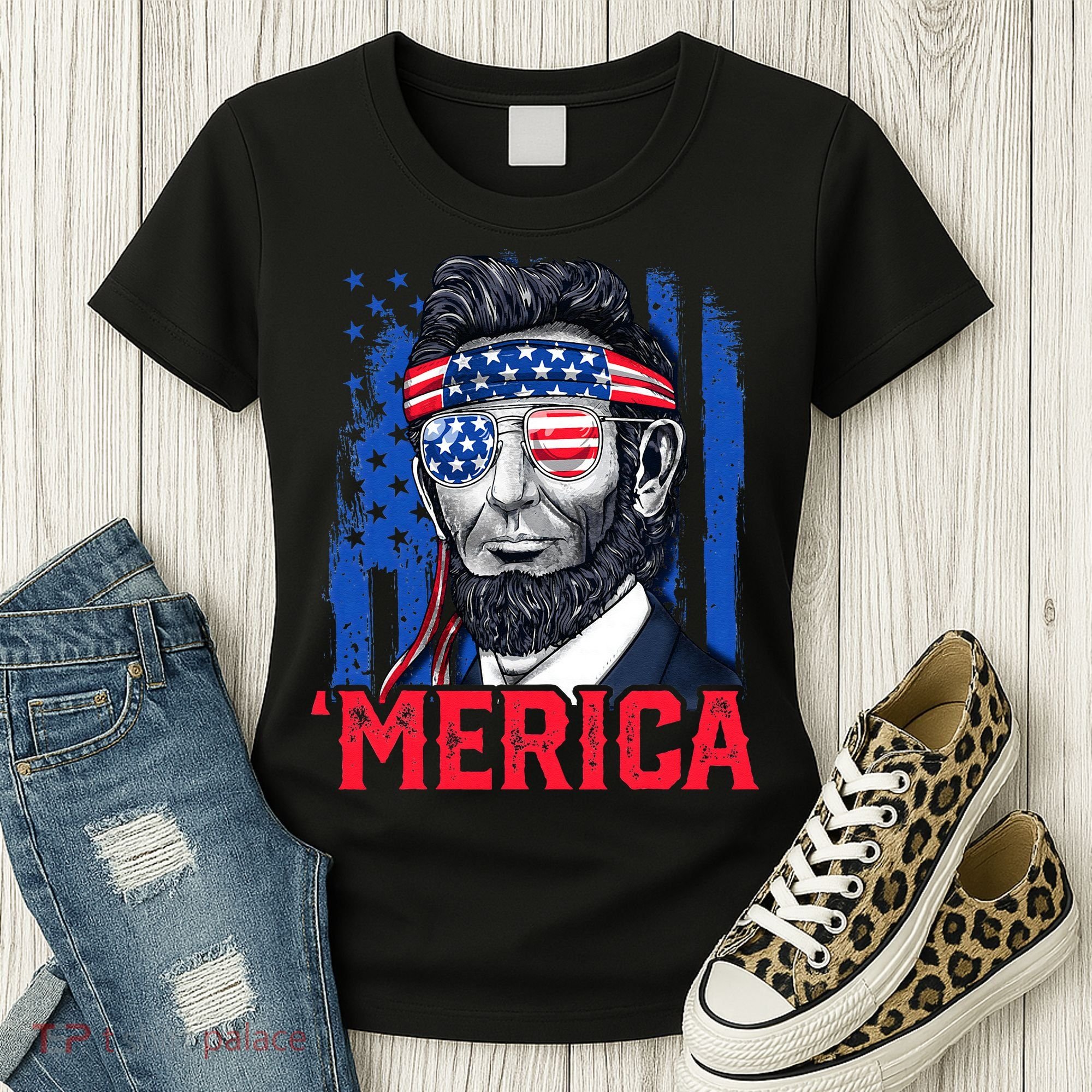 Abraham Lincoln Merica 4th Of July American Flag Women's T-Shirt