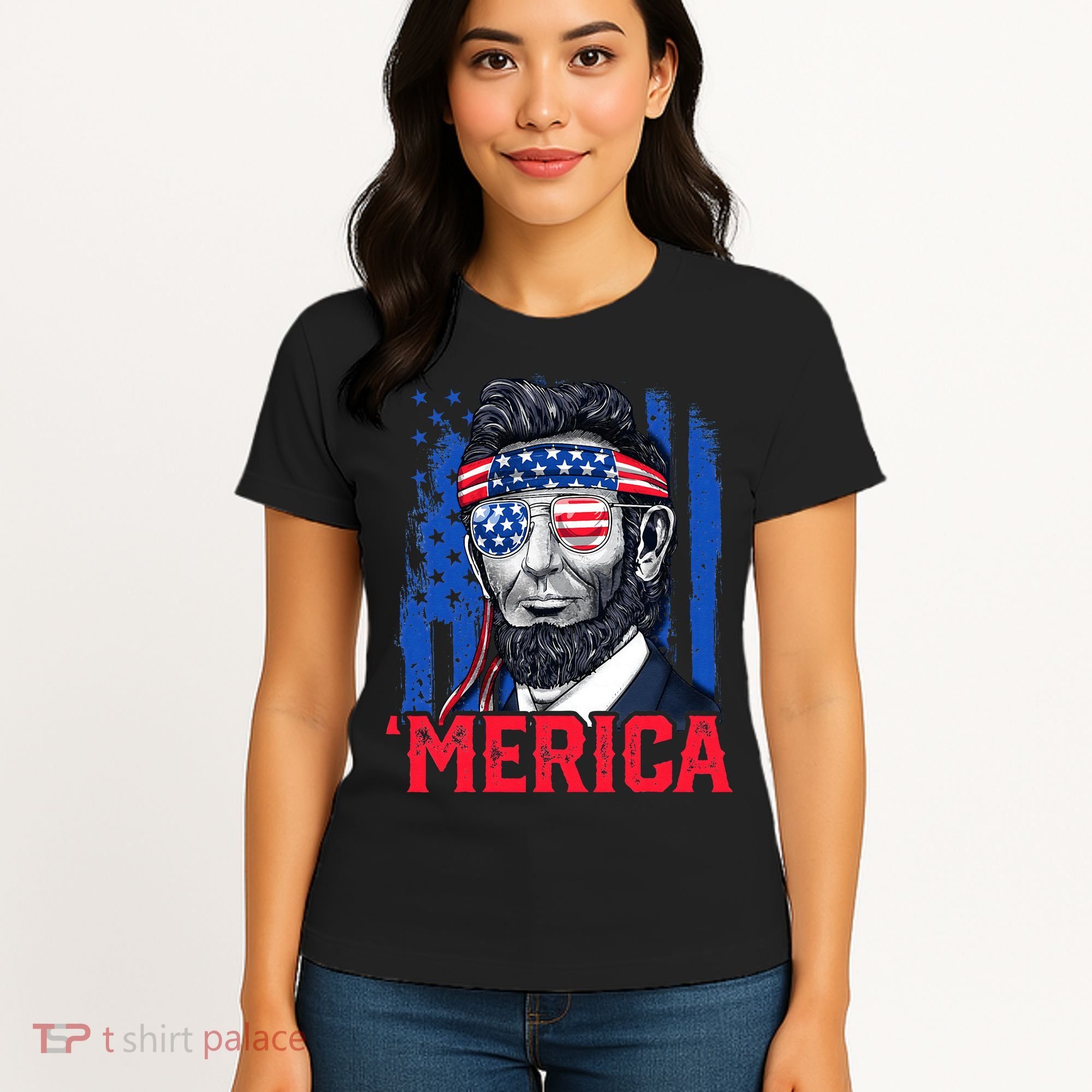 Abraham Lincoln Merica 4th Of July American Flag Women's T-Shirt