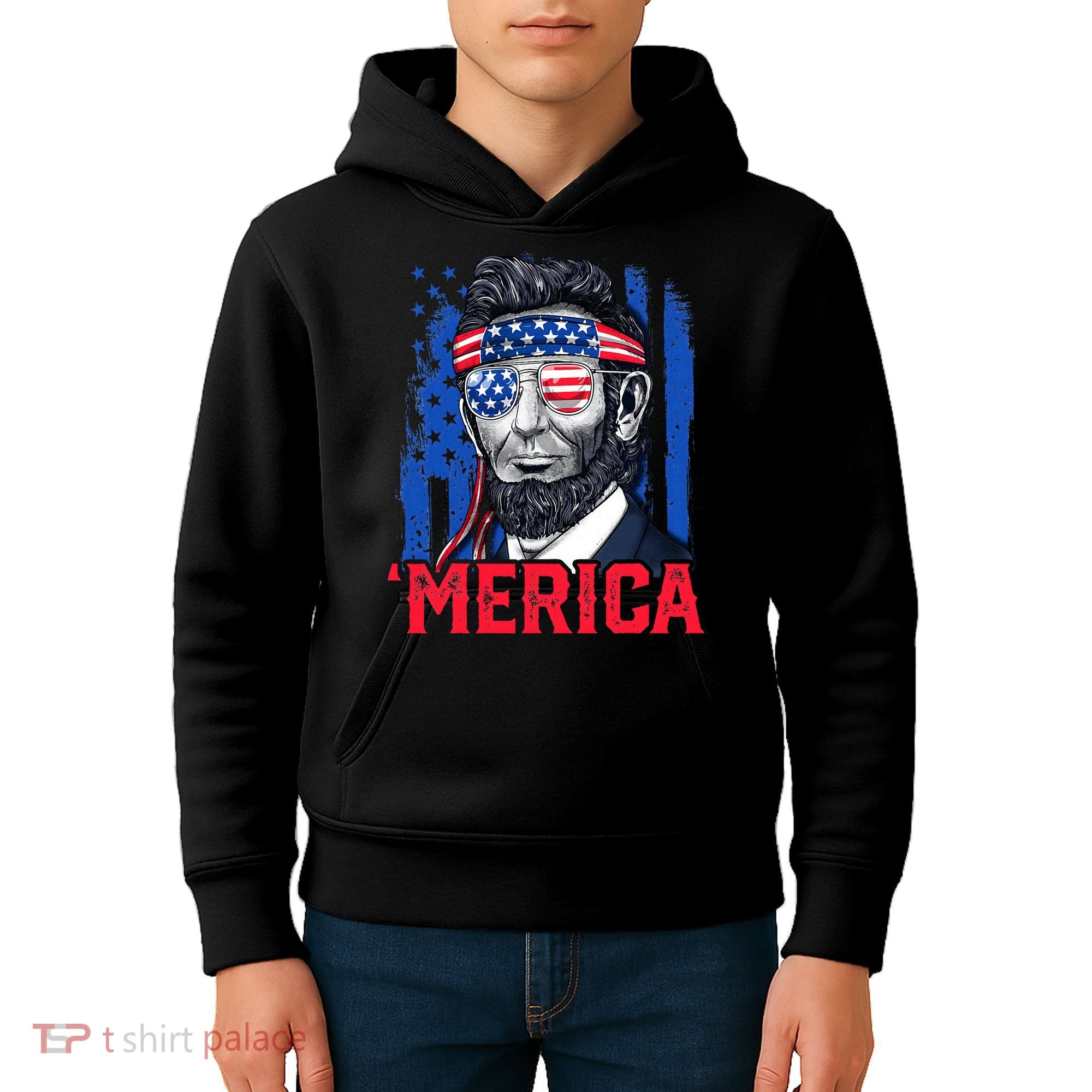 Abraham Lincoln Merica 4th Of July American Flag Kids Hoodie