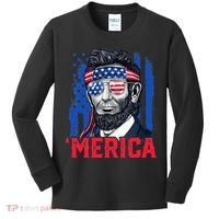 Abraham Lincoln Merica 4th Of July American Flag Kids Long Sleeve Shirt thumb 0