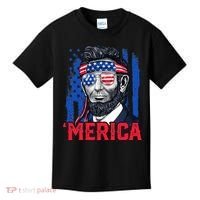 Abraham Lincoln Merica 4th Of July American Flag Kids T-Shirt thumb 0
