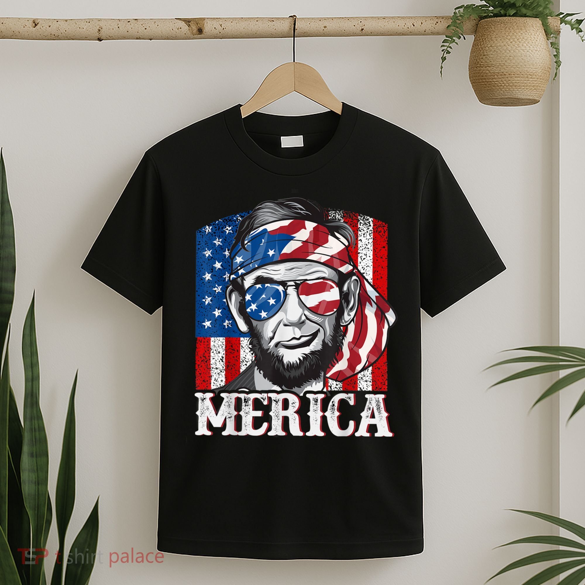 Abraham Lincoln Merica 4th Of July Shirt Men American Flag T-Shirt