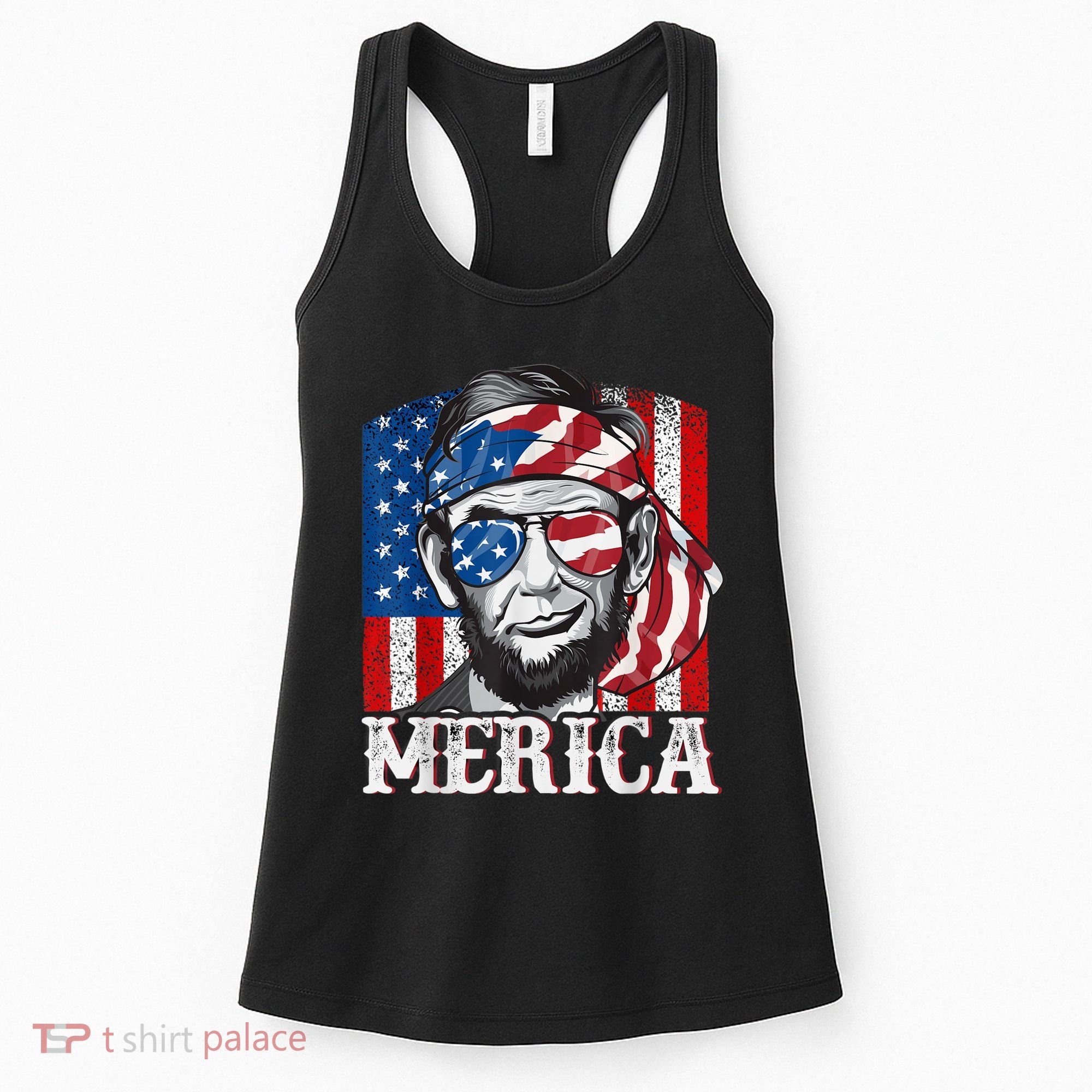 Abraham Lincoln Merica 4th Of July Shirt Men American Flag Women's Tank Top