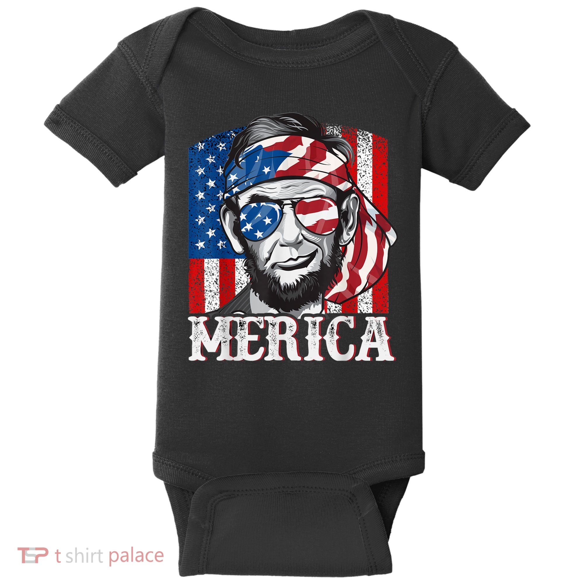 Abraham Lincoln Merica 4th Of July Shirt Men American Flag Baby Bodysuit