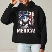 Abraham Lincoln Merica USA American Flag 4th of July Ladies Heavyweight Boxy Pullover Hoodie thumb 0