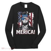 Abraham Lincoln Merica USA American Flag 4th of July Long Sleeve Shirt thumb 0