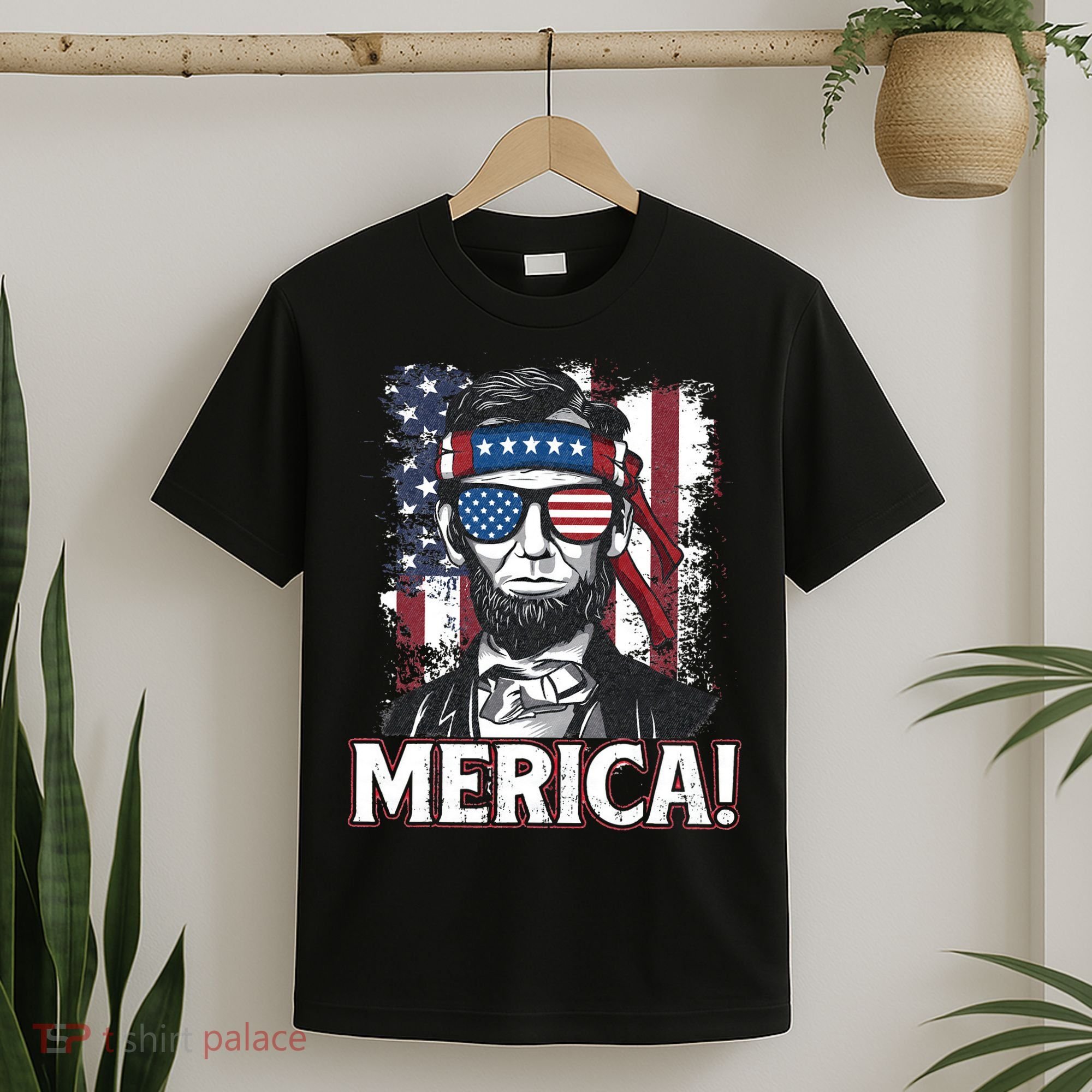 Abraham Lincoln Merica USA American Flag 4th of July T-Shirt