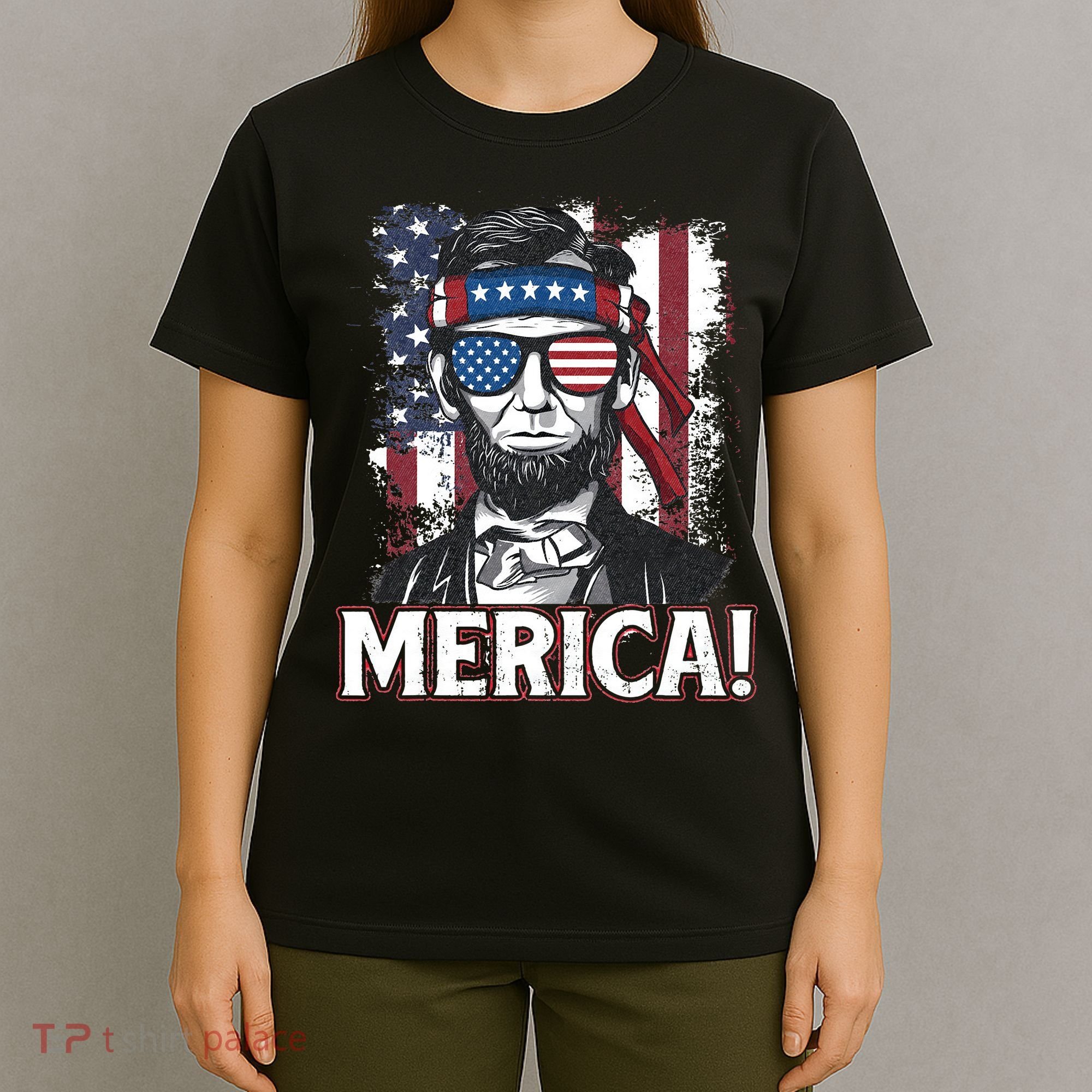 Abraham Lincoln Merica USA American Flag 4th of July T-Shirt
