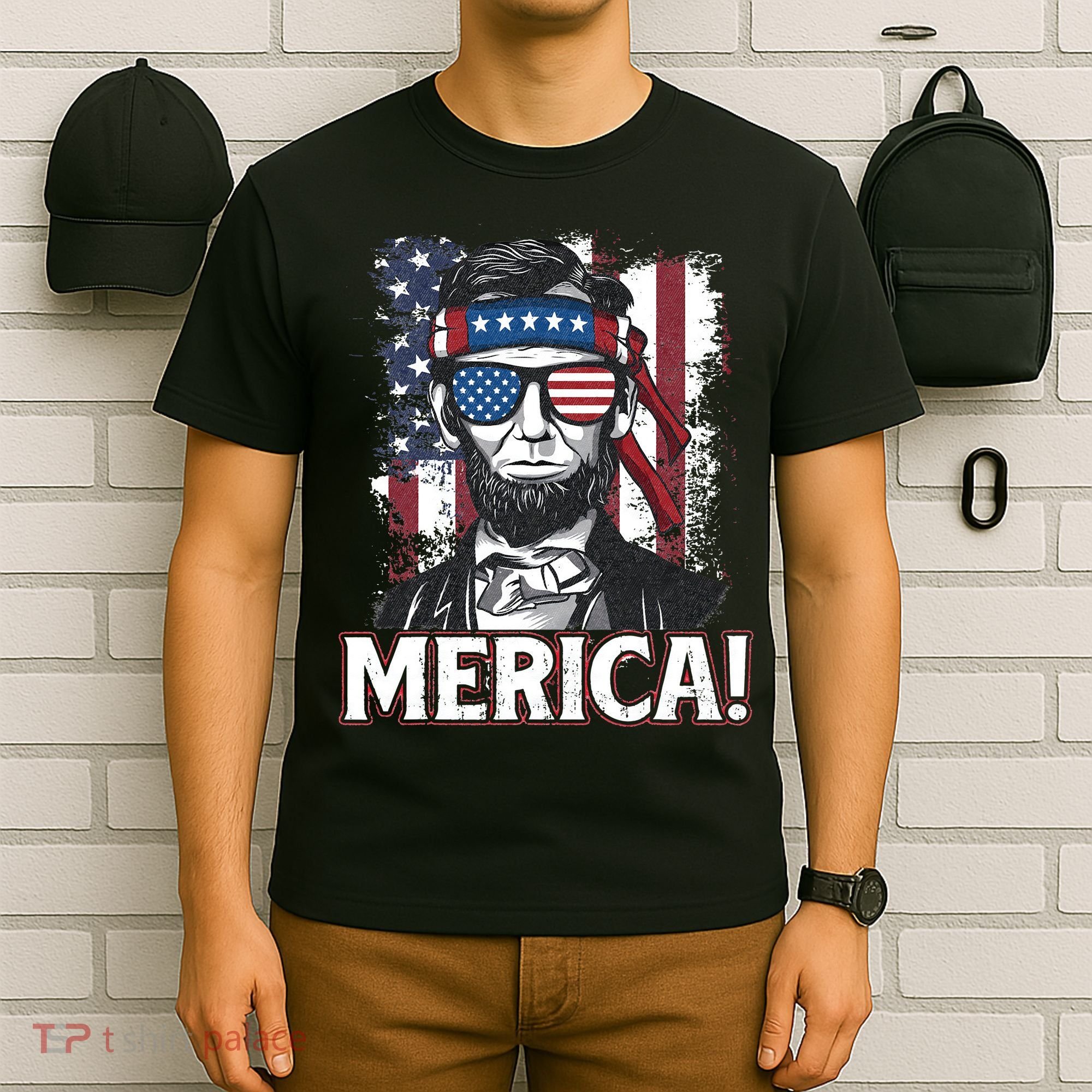 Abraham Lincoln Merica USA American Flag 4th of July T-Shirt