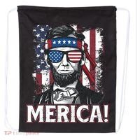 Abraham Lincoln Merica USA American Flag 4th of July Drawstring Bag thumb 0