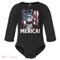 Abraham Lincoln Merica USA American Flag 4th of July Baby Long Sleeve Bodysuit thumb 0