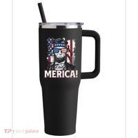 Abraham Lincoln Merica USA American Flag 4th of July 40oz Vacuum Insulated Stainless Steel Travel Tumbler thumb 0
