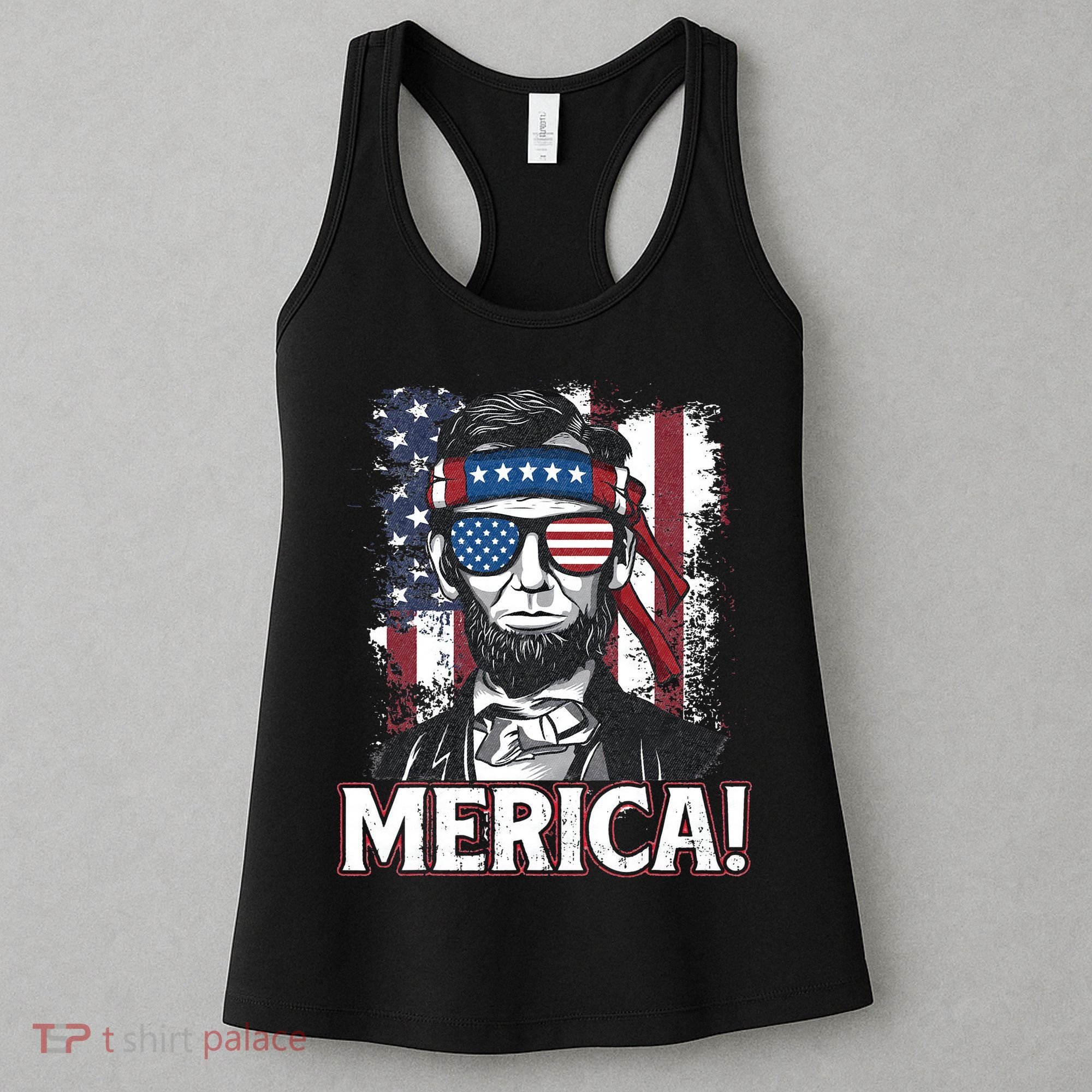 Abraham Lincoln Merica USA American Flag 4th of July Women's Tank Top
