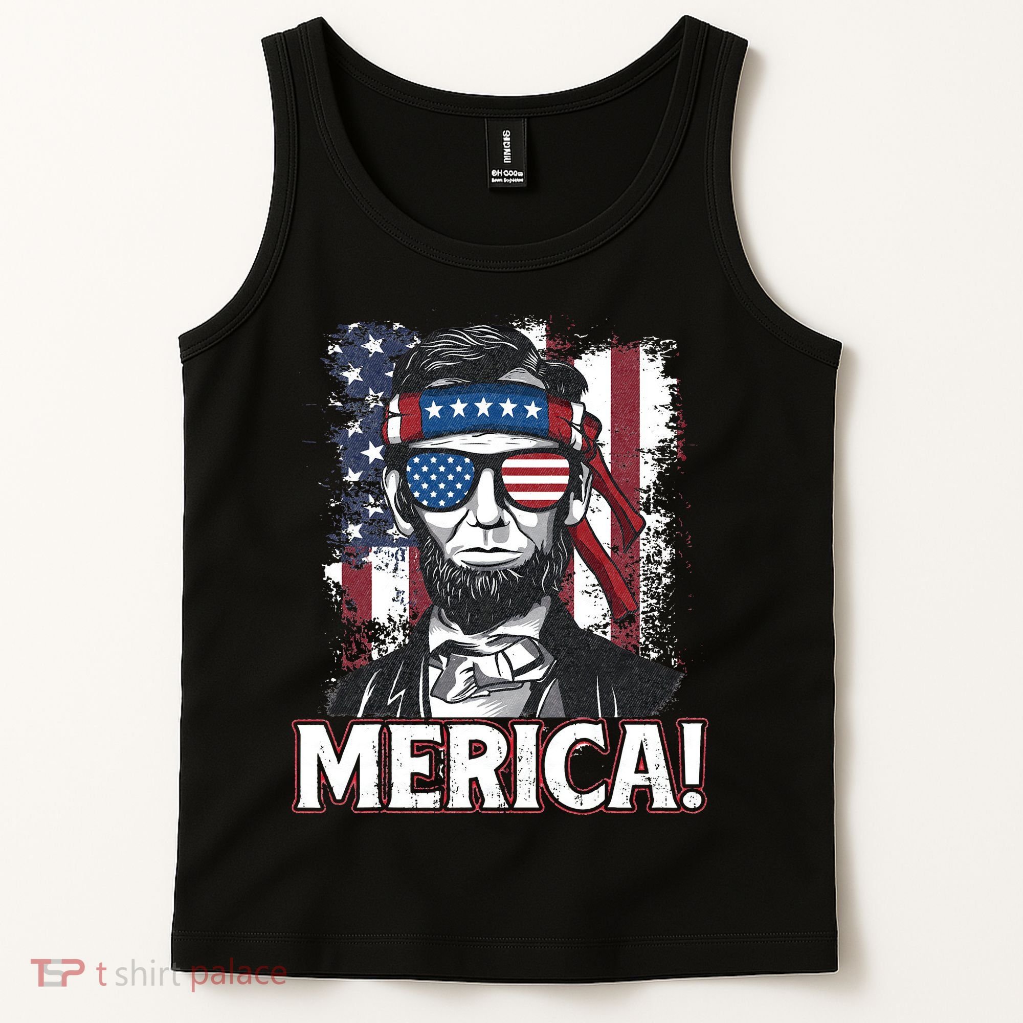 Abraham Lincoln Merica USA American Flag 4th of July Tank Top