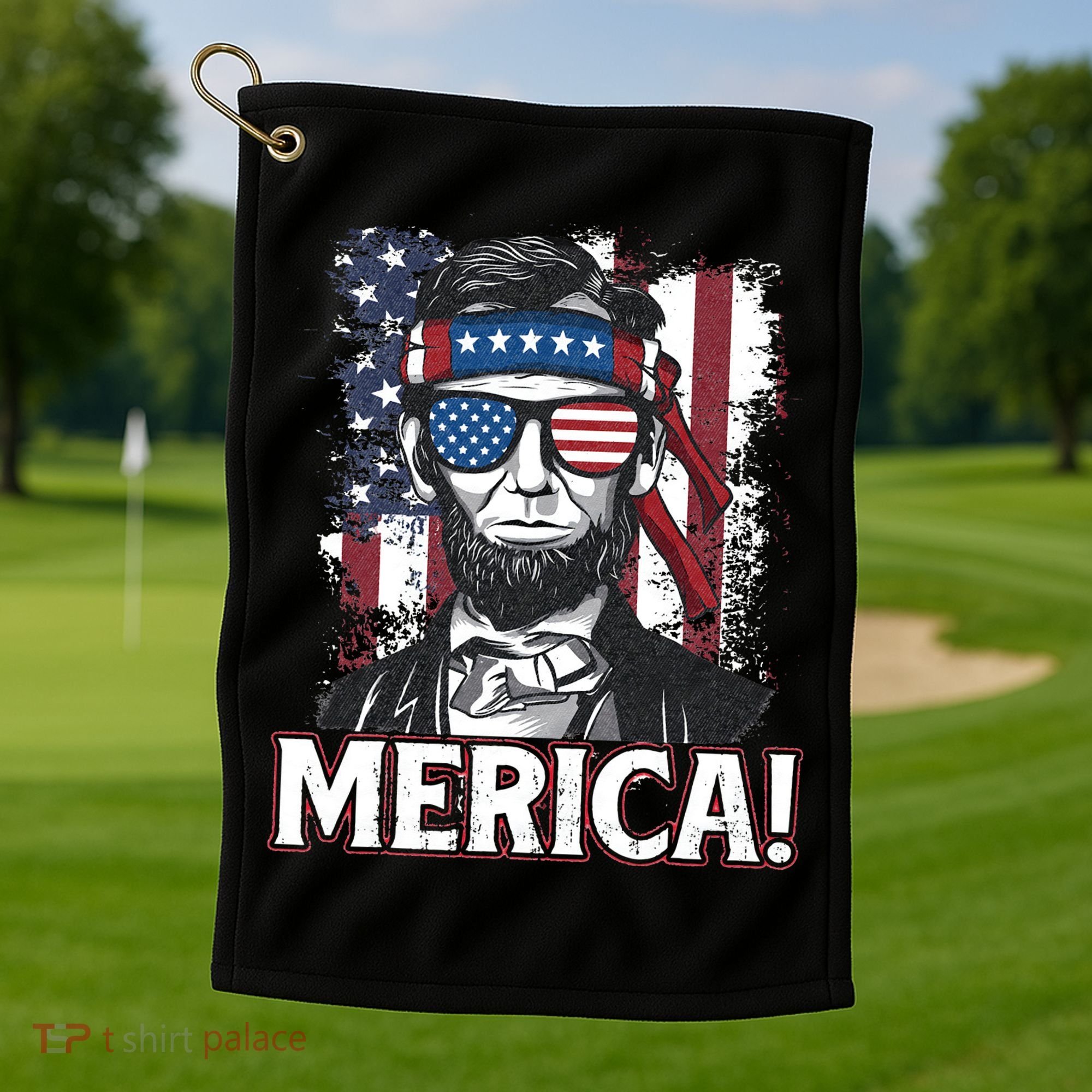 Abraham Lincoln Merica USA American Flag 4th of July Golf Towel