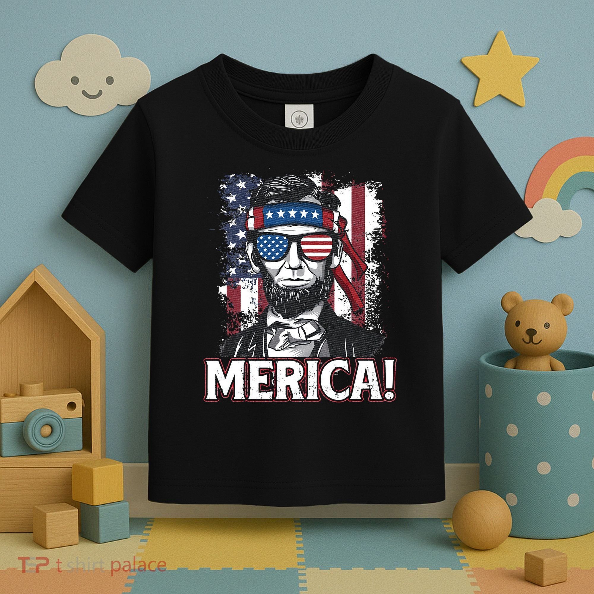 Abraham Lincoln Merica USA American Flag 4th of July Toddler T-Shirt