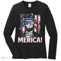 Abraham Lincoln Merica USA American Flag 4th of July Women's Long Sleeve Shirt thumb 0