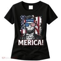 Abraham Lincoln Merica USA American Flag 4th of July Women's T-Shirt thumb 0